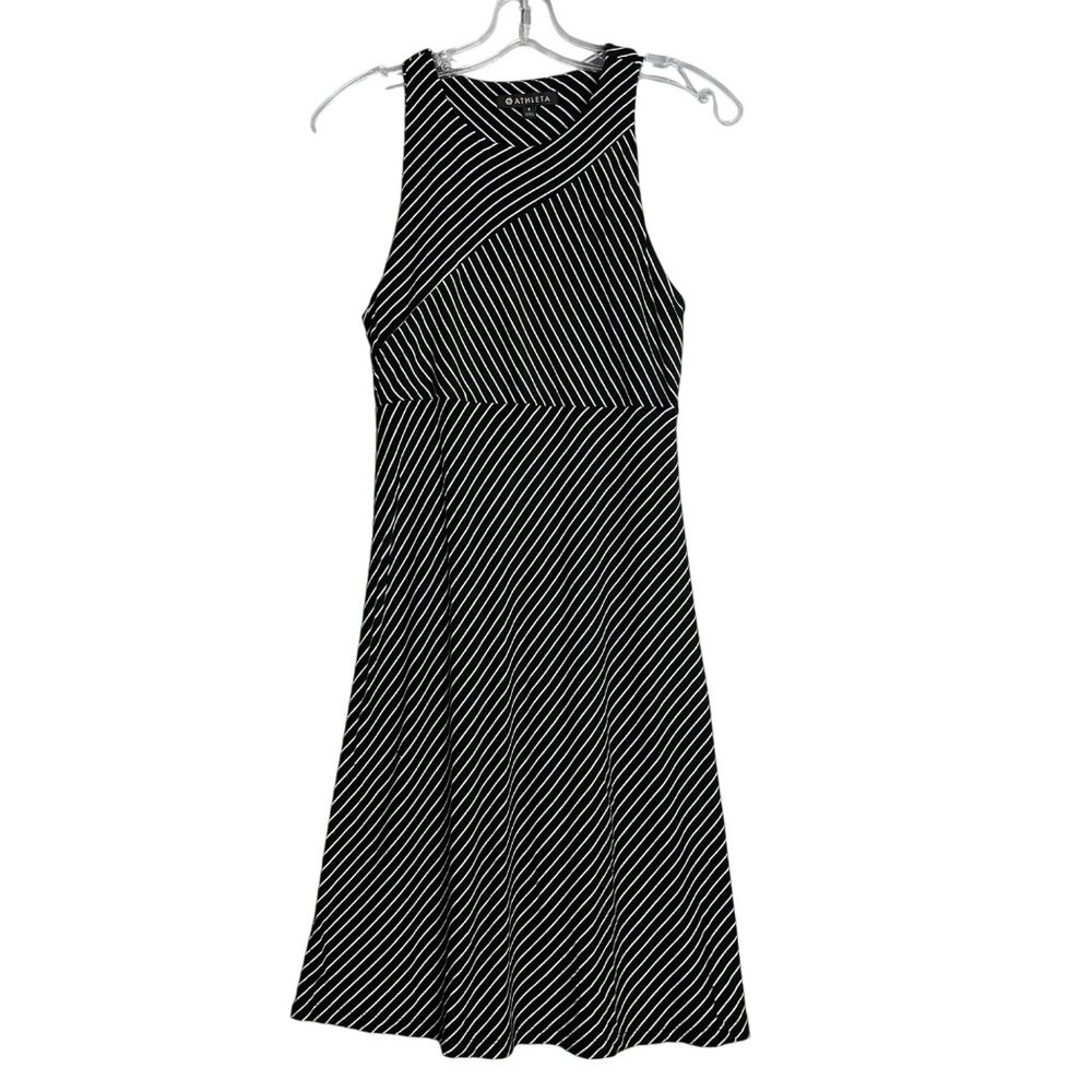 Athleta Santorini High Neck Black Mixed Stripe Sleeveless Dress Women S Athletic